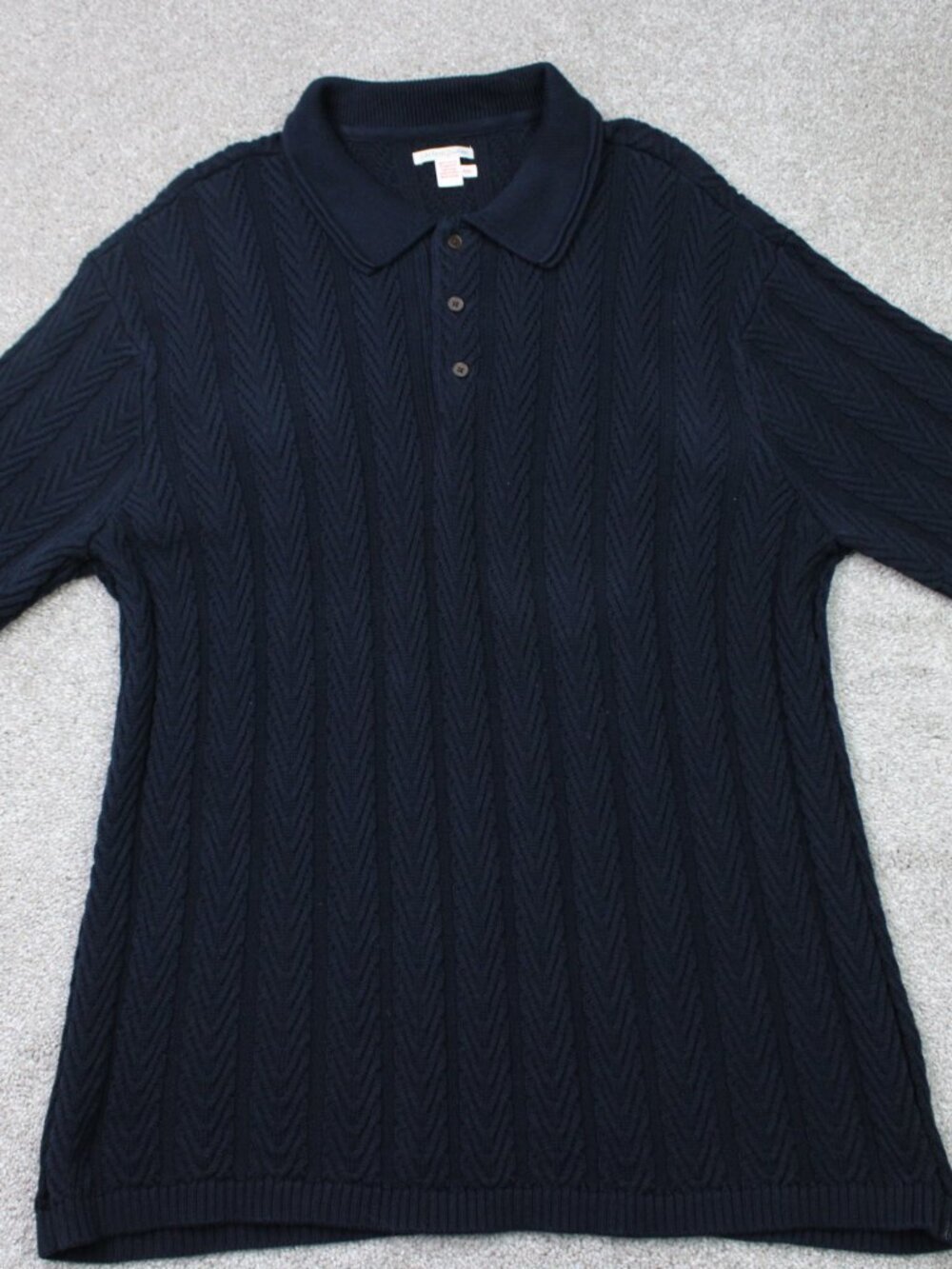 Carbon2Cobalt Terrance Sweater Polo Shirt Mens 2XL Blue Chevron Cable Knit S/S